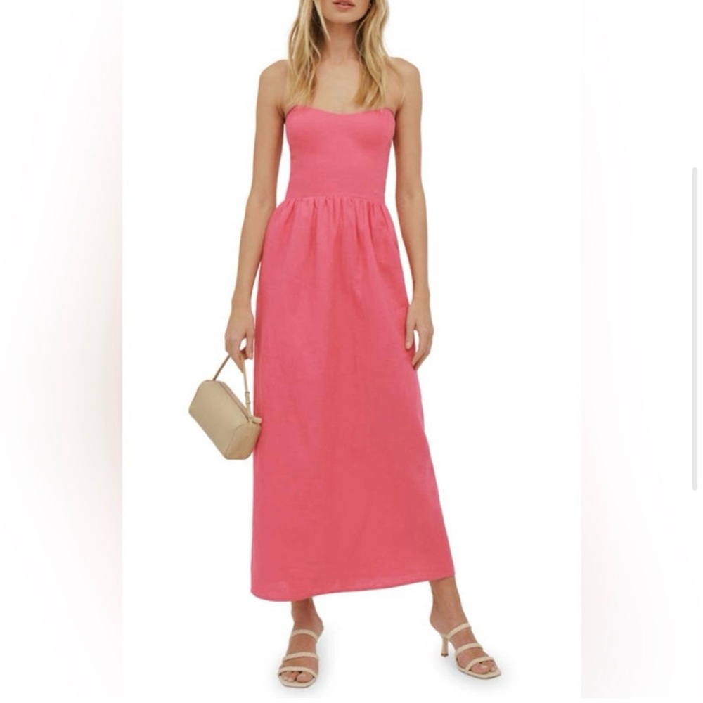 Reformation Fettuccine Strapless Linen Midi Dress